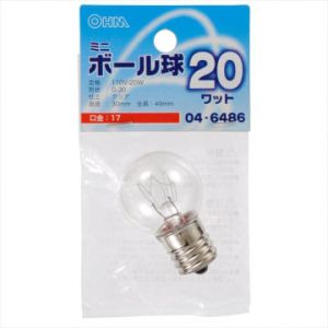 オーム電機 OHM オーム電機 LB-G3720-C ミニボール球 G30型 E17/20W クリア 04-6486