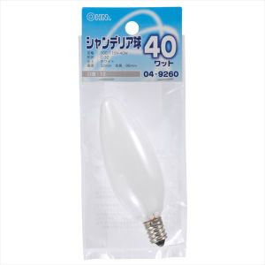 オーム電機 OHM オーム電機 シャンデリア球 40W E12 ホワイト 04-9260 LB-C2240-W