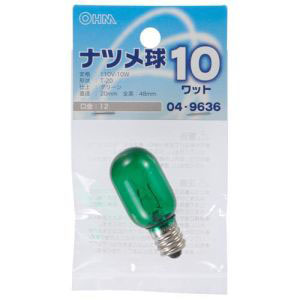 オーム電機 OHM オーム電機 ナツメ球 E12/10W グリーン LB-T0210-CG 04-9636