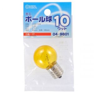 オーム電機 OHM オーム電機 ミニボール球 G30型 E17/10W イエロー LB-G3710-CY 04-9801