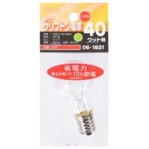 オーム電機 OHM オーム電機 ミニクリプトン球 40形相当 PS-35 E17 クリア 省エネタイプ LB-PS3740KJ-C 06-1821