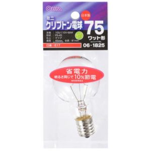 オーム電機 OHM オーム電機 ミニクリプトン球 75形相当 PS-45 E17 クリア 省エネタイプ LB-PS4775KJ-C 06-1825