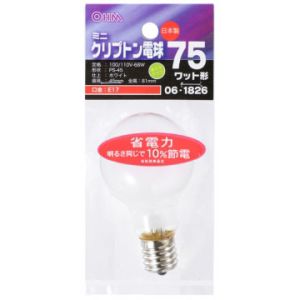 オーム電機 OHM オーム電機 ミニクリプトン球 75形相当 PS-45 E17 ホワイト 省エネタイプ LB-PS4775KJ-W 06-1826