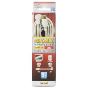 オーム電機 OHM オーム電機 TV接続ケーブル 4K8K 2C I-L型 5m 06-1958 ANT-C5S2SL-W