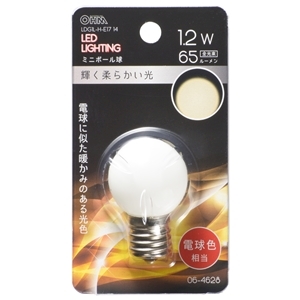 オーム電機 OHM オーム電機 LDG1L-H-E17 14 LEDミニボール球装飾用 G30 E17 1.2W 65lm 電球色 06-4628