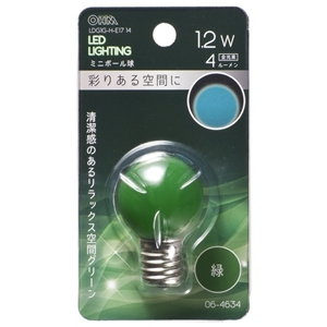 オーム電機 OHM オーム電機 LDG1G-H-E17 14 LEDミニボール球装飾用 G30 E17 1.2W 4lm 緑色 06-4634