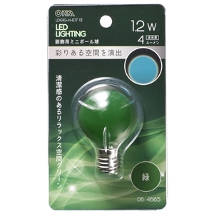 オーム電機 OHM オーム電機 LDG1G-H-E17 13 LEDミニボール球装飾用 G40 E17 1.2W 4lm 緑色 06-4665