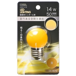 オーム電機 OHM オーム電機 LDG1Y-H 13 LEDミニボール球装飾用 G40 E26 1.4W 50lm 黄色 06-4679