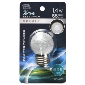 オーム電機 OHM オーム電機 LDG1N-H 13S LEDミニボール球装飾用 G40 E26 1.4W 55lm 銀(昼白)色 06-4681