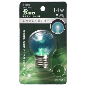 オーム電機 OHM オーム電機 LDG1G-H 13C LEDミニボール球装飾用 G40 E26 1.4W 8lm クリア緑色 06-4684