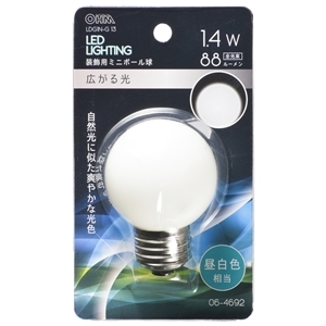 オーム電機 OHM オーム電機 LDG1N-G 13 LEDミニボール球装飾用 G50 E26 1.4W 88lm 昼白色 06-4692