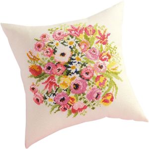 オリムパス オリムパス クロスステッチ 刺しゅうキット クッション ピンクラナンキュラス ベージュ 5992