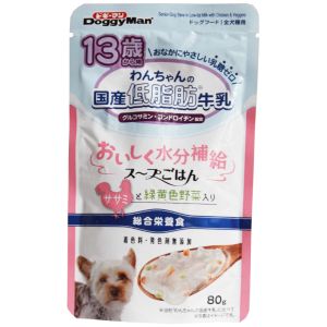 ドギーマンハヤシ DoggyMan ドギーマン 13歳から用 わんちゃんの国産低脂肪牛乳 スープごはん ササミと緑黄色野菜入り 80g