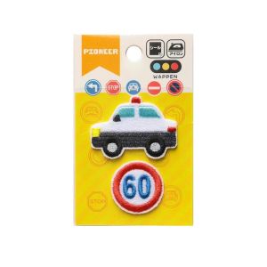 パイオニア パイオニア ワッペン パトカー&道路交通標識 60km/h速度制限 2枚入 シール アイロン両用タイプ RG380-25072